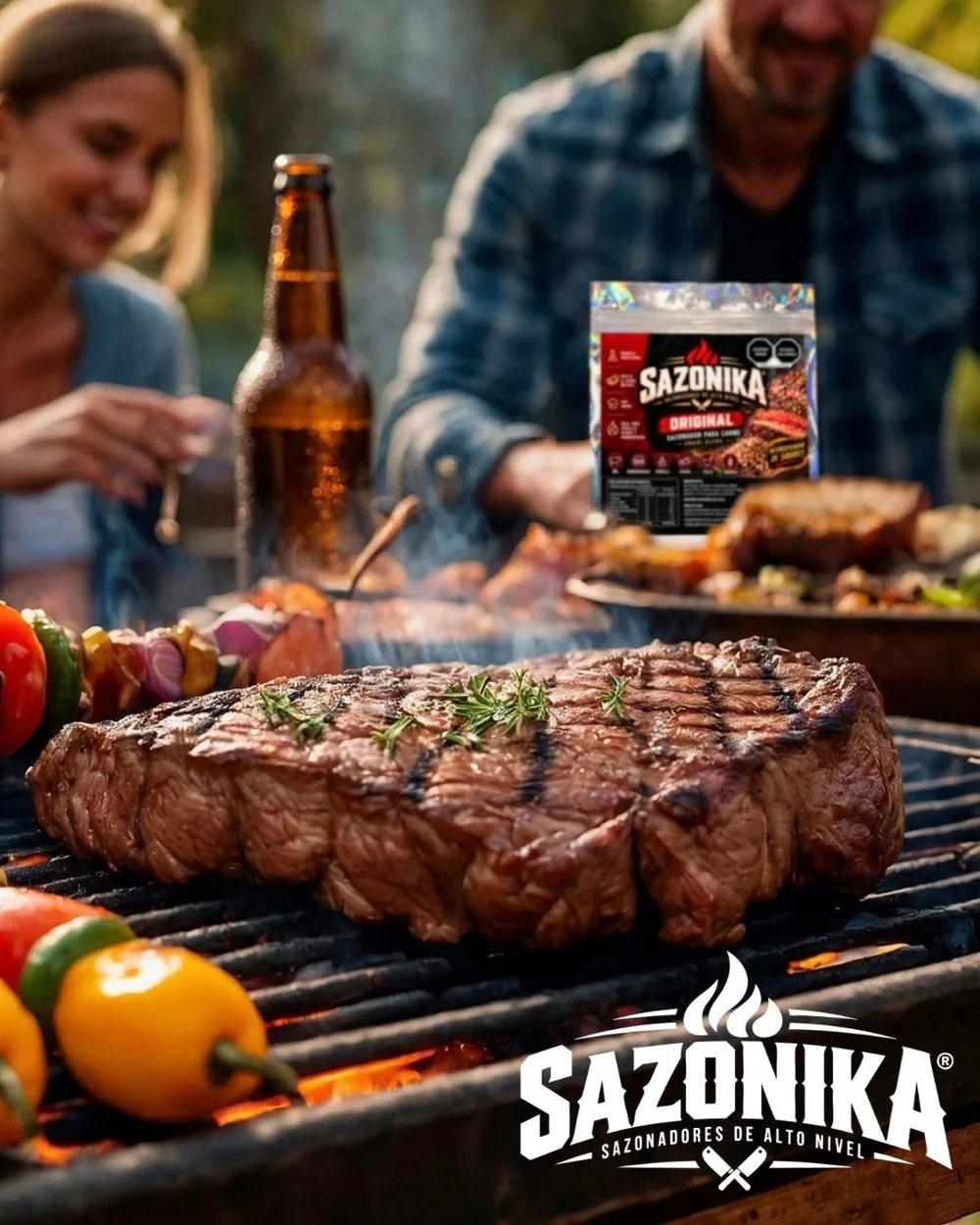 Corte de res a la parrilla con un sobre de Sazonika